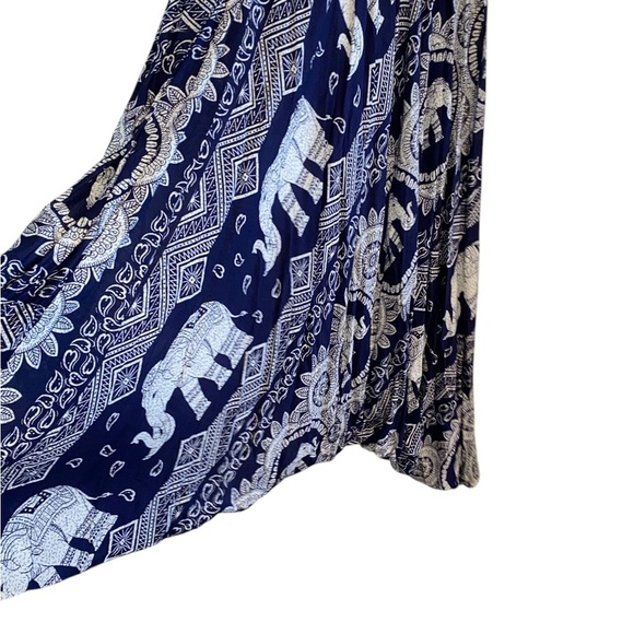 Bohemian Harem Yoga Drop Crotch Cotton  Blue Elephant print romper / jumpsuit - Picture 5 of 12